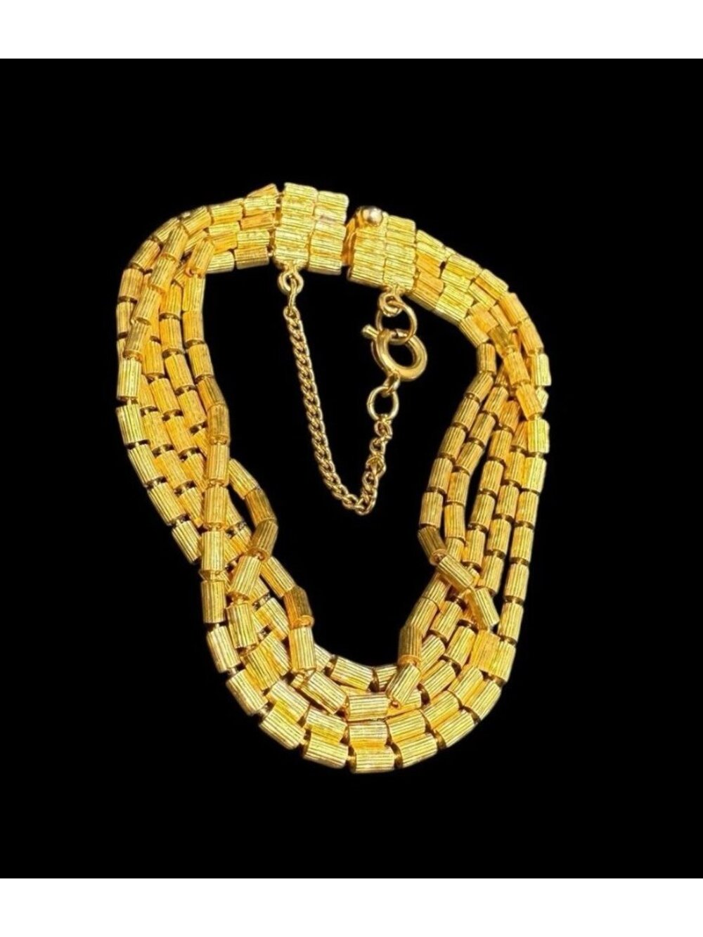 Vintage Hobe Five Strand Cylinder Link Bracelet Adjustable 7” Gold Tone